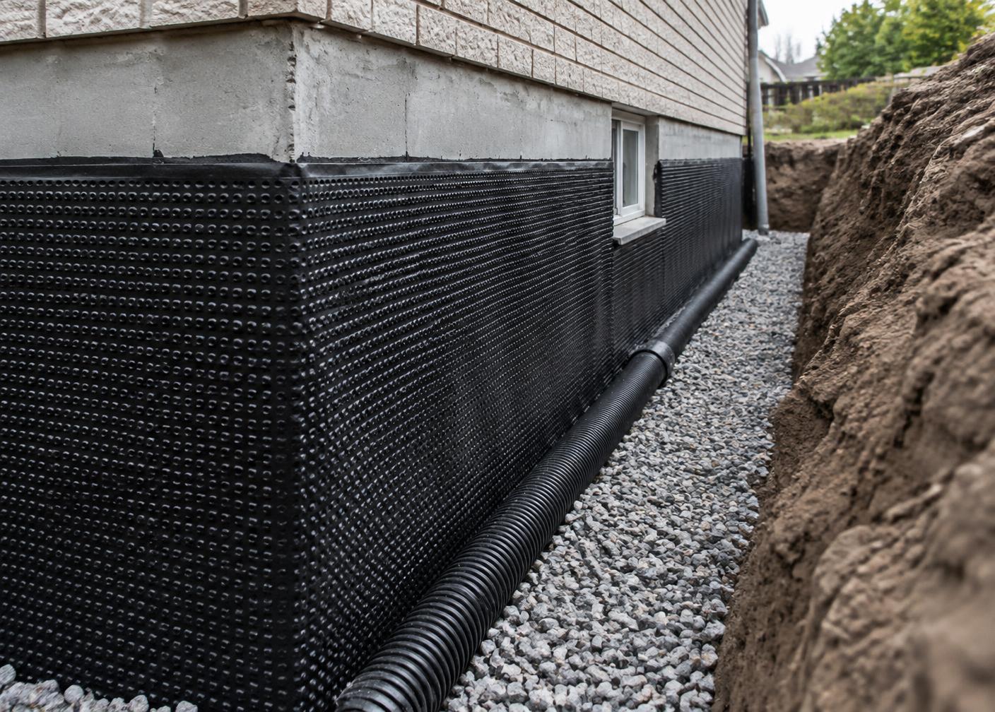 Exterior foundation membrane and drainage installation